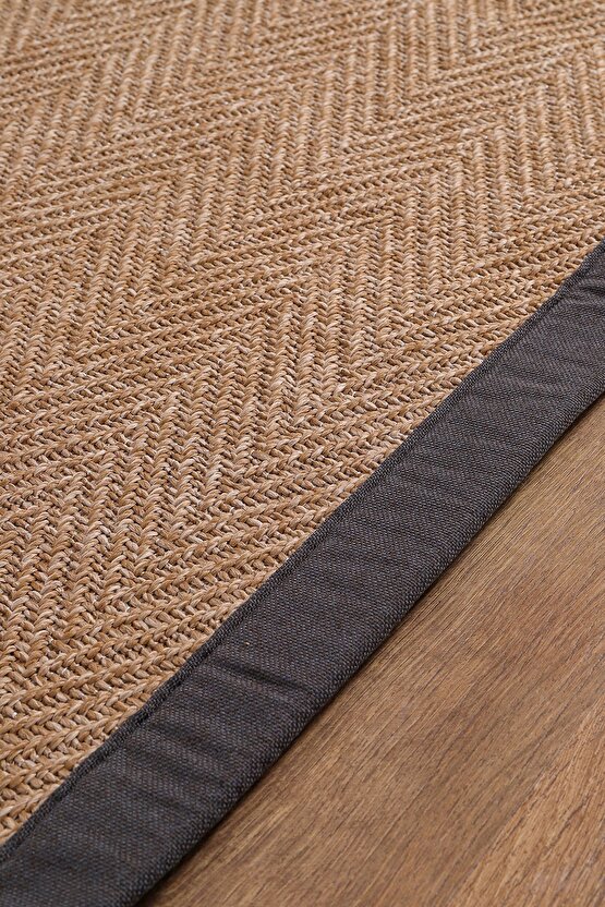 0503-Antrasit Kumaş Bordür Sisal Halı Kilim Hav Toz Vermez Kolay Temizlenen Hasır Kilim