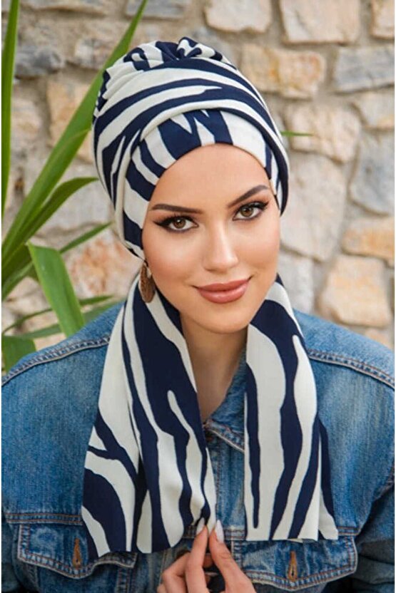 Lacivert Zebra Desen Atkılı Bone