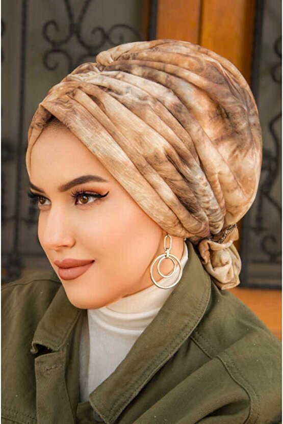 Bej Kahve Soft Desen Tokalı Bone