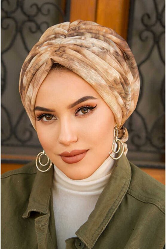 Bej Kahve Soft Desen Tokalı Bone