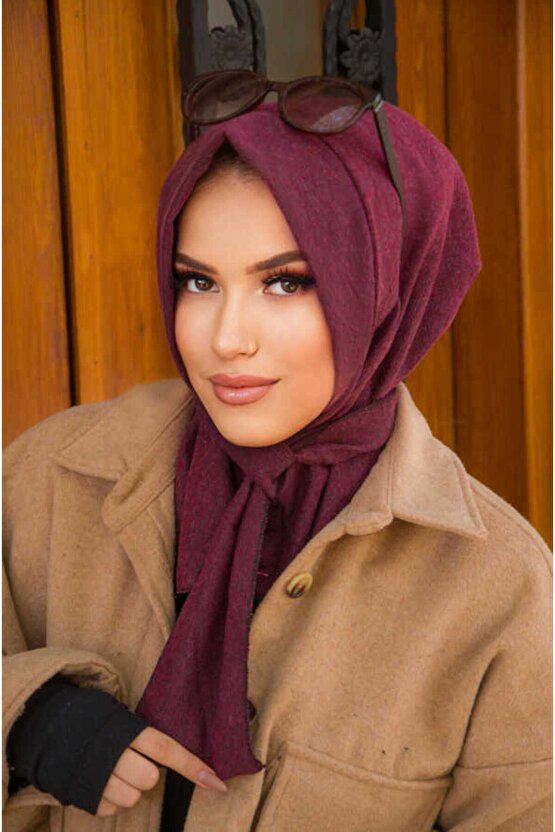 Bordo Balıksırtı Kaşe Hazır Eşarp - 50305