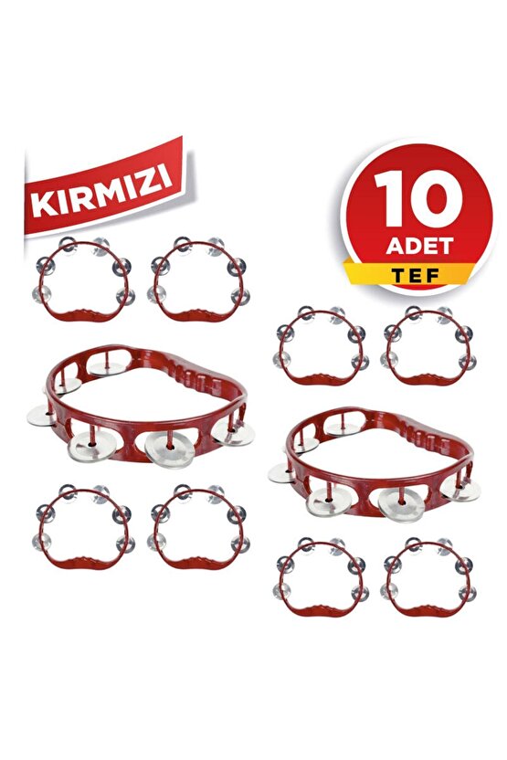 10 Adet Kırmızı Tef Def  Kına Tefi  Zilli Tef Kına Gecesi Tefi Malzemesi