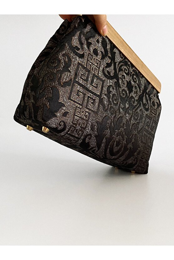 Kadın Siyah Otantik Desen Clutch Çanta
