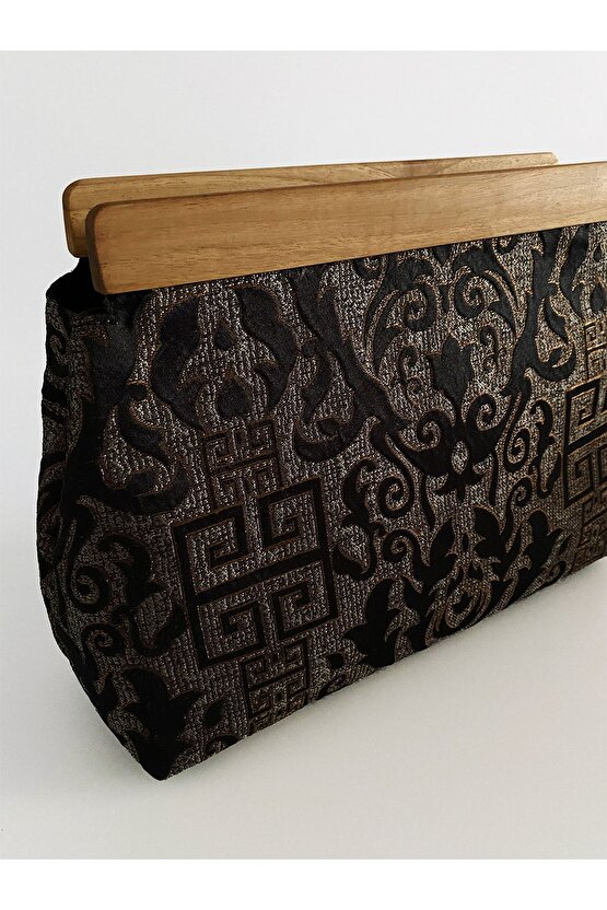 Kadın Siyah Otantik Desen Clutch Çanta