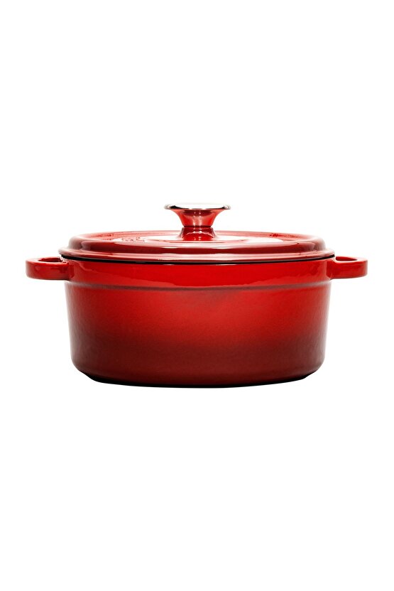 Aroma Kapak Kırmızı Yuvarlak Derin Döküm Tencere 24 Cm