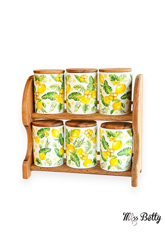 Citrus Ahşap Standlı 6lı Porselen Baharatlık