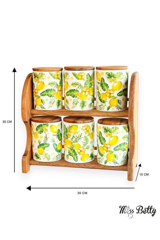 Citrus Ahşap Standlı 6lı Porselen Baharatlık