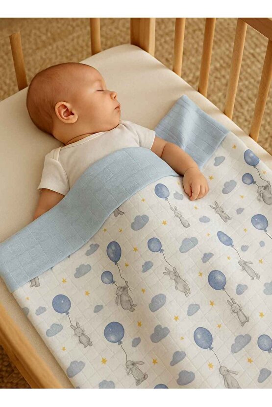 Bebek Müslin Battaniye Çift Kat %100 Pamuk 90 x 75