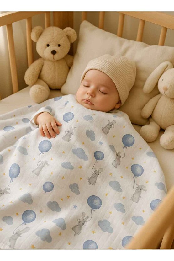 Bebek Müslin Battaniye Çift Kat %100 Pamuk 90 x 75