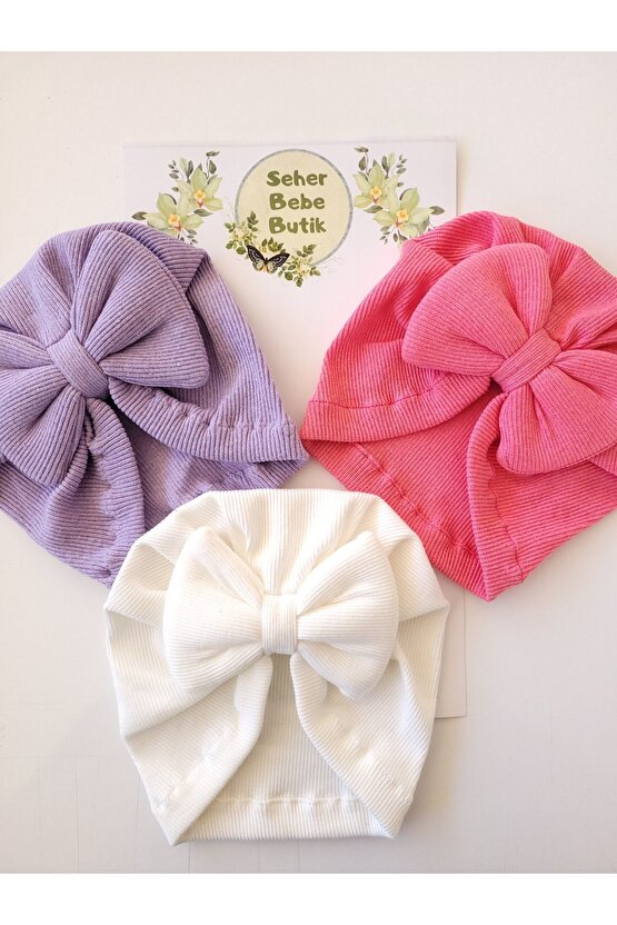 Kız Bebek & Çocuk Renkli Fiyonklu Bone 3Lü Set