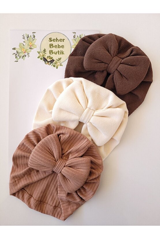 Kız Bebek & Çocuk Renkli Fiyonklu Bone 3Lü Set