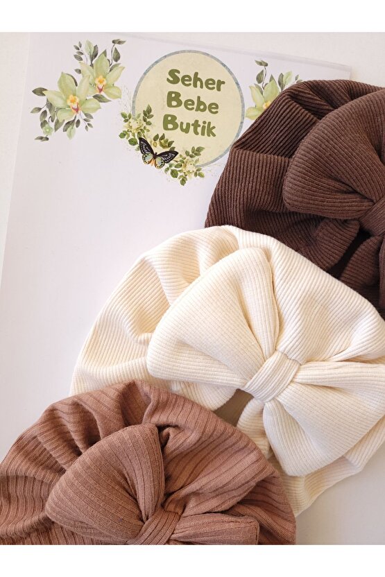 Kız Bebek & Çocuk Renkli Fiyonklu Bone 3Lü Set
