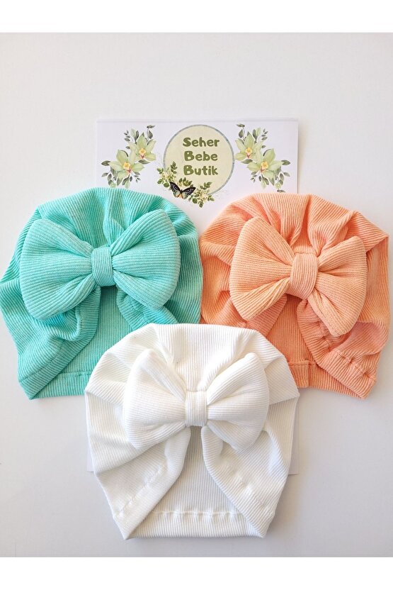 Kız Bebek & Çocuk Renkli Fiyonklu Bone 3Lü Set