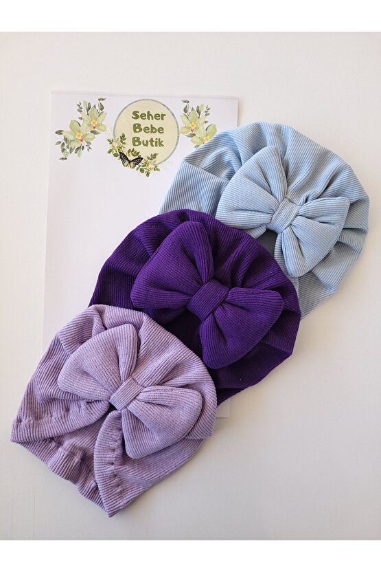 Kız Bebek & Çocuk Renkli Fiyonklu Bone 3Lü Set