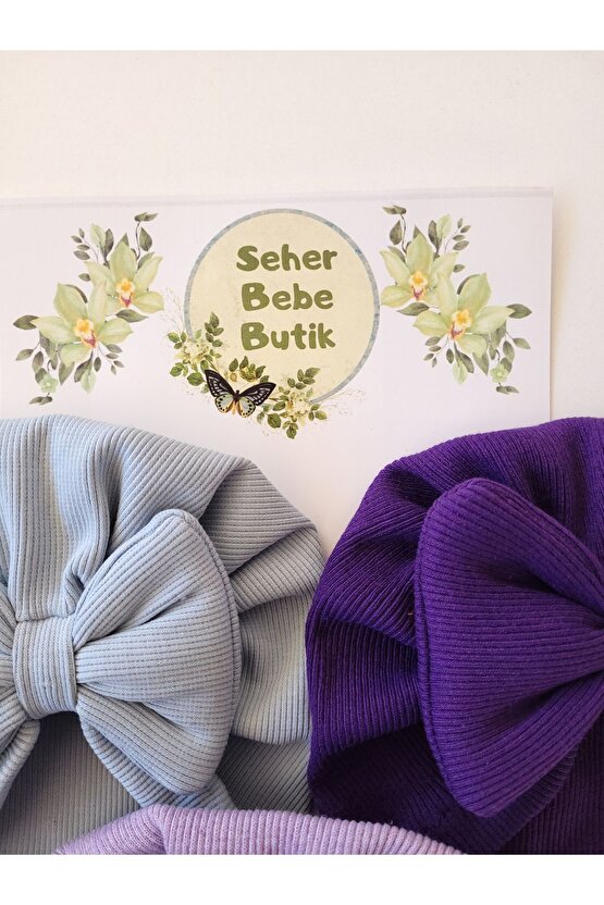 Kız Bebek & Çocuk Renkli Fiyonklu Bone 3Lü Set