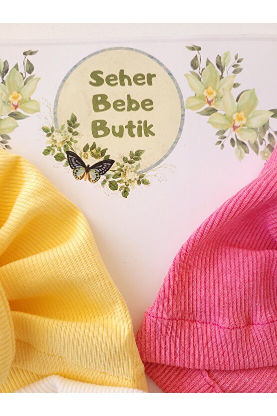 Kız Bebek & Çocuk Renkli Fiyonklu Bone 3Lü Set