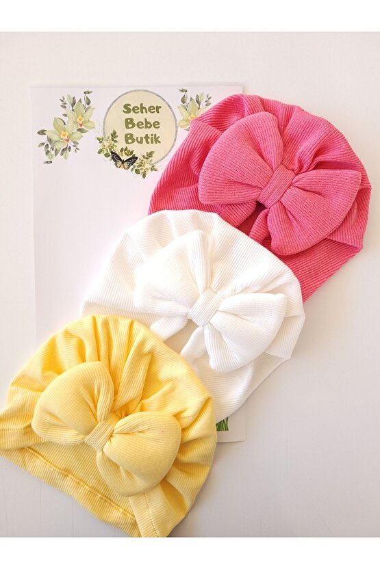 Kız Bebek & Çocuk Renkli Fiyonklu Bone 3Lü Set