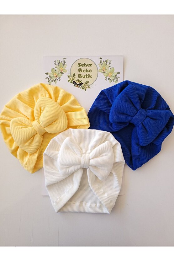 Kız Bebek & Çocuk Renkli Fiyonklu Bone 3Lü Set