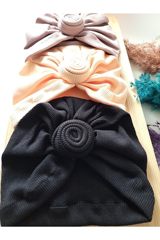Kız Bebek & Çocuk Renkli Fırfır Bone 3lü Set