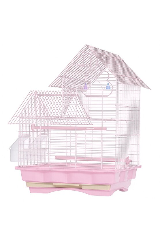 Çift Kapılı Villa Kuş Kafesi 34,5x28x46cm - Pembe