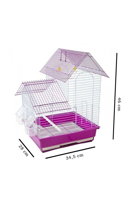 Çift Kapılı Villa Kuş Kafesi 34,5x28x46cm - Pembe