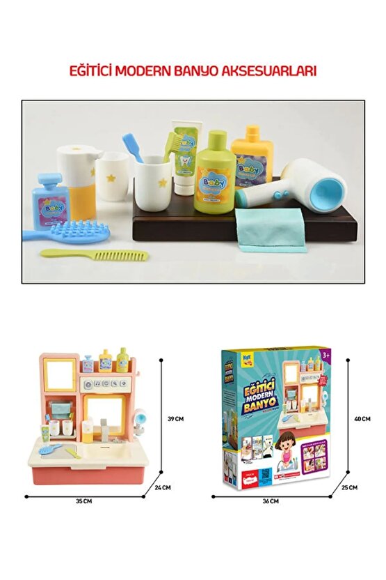 Su Akıtan Modern Banyo Seti - Çeşmeli Işıklı ve Sesli Lavabo - Banyo Seti - Su Akan Musluk - Pembe