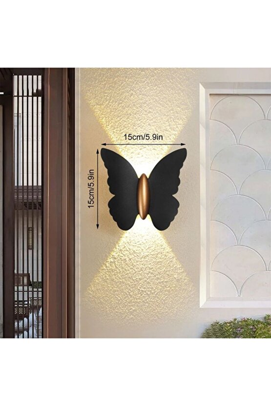 2 Adet Elektrikle Çalışır, 6 Watt Amber Işık Ledli Kelebek Duvar Aplik İç ve Dış Mekan IP65 Aplik
