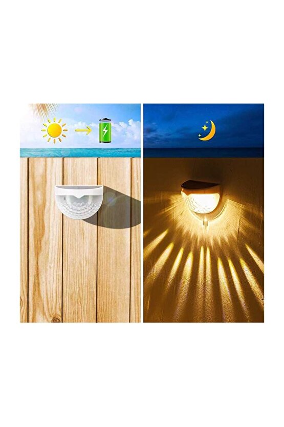 2 Adet Güneş Enerjili, 5 Watt Solar Duvar Apliği, 3200 Kelvin Gün Işığı Ledli Kablosuz Solar Aplik