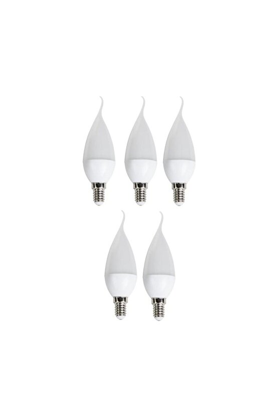 5 Adet Çok Kaliteli E14 Duy 5 Watt, 6400 Kelvin Beyaz Işık Led Ampul, Avize, Şamdan Ampulü Mum Ampul