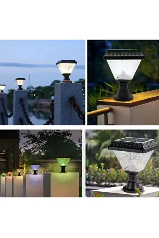 Güneş Enerjili, Kumandalı, RGB, Gün Işığı, Mavi, Kırmızı Işıklı Gece Sensörlü Bahçe Duvar Aplik