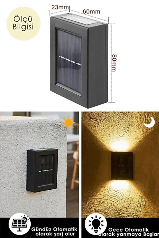 2li Yeni Model Solar Çift Taraflı Duvar Lambası Güneş Enerjili Aydınlatma Dekorasyon Aplik Işık
