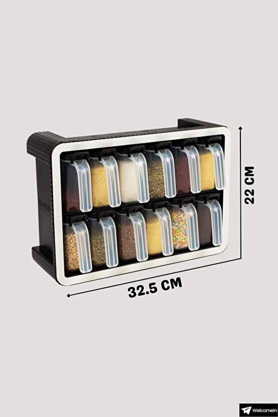 12li 250 ml Standlı Kendinden Yapışkanlı Tezgah Üstü ve Duvar Sabitlemeli Kaşıklı Baharatlık Seti