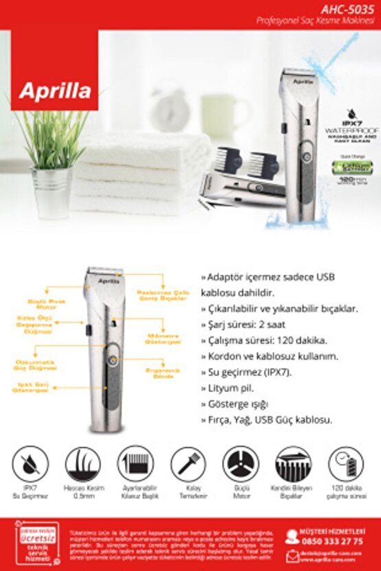 AHC 5035 Tıraş Makinesi Profesyonel Şarjlı Erkek Saç Sakal Kesim