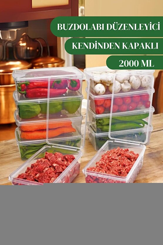 5 Adet 2 Lt. 5 Adet 1 Lt. Kendinden Kapaklı Derin Dondurucuya Uygun Buzluk Saklama Kabı Düzenleyici