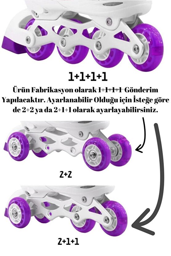 Mor Işıklı Ayarlanabilir Silikon Teker Metal Gövde Alıştırma Pateni Profesyonel Çocuk-yetişkin Paten