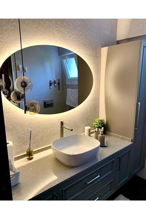90 X 70 Cm Günışığı Ledli Elips Banyo Aynası Makyaj Aynası Prizli