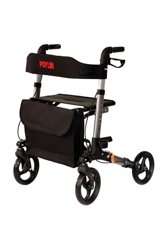 Comfort 9102 Tekerlekli Yürüme Desteği Frenli Yürüteç Rollatör Yaşlı Oturaklı Yürüme Boy Ayarlı
