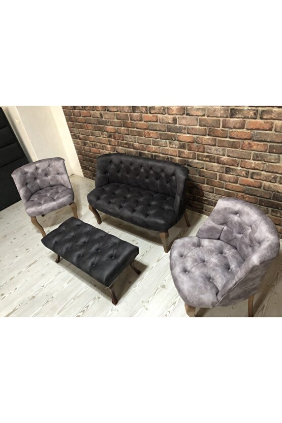 Elizzan Antrasıt Grı Çay Seti Koltuk Berjer 2+1