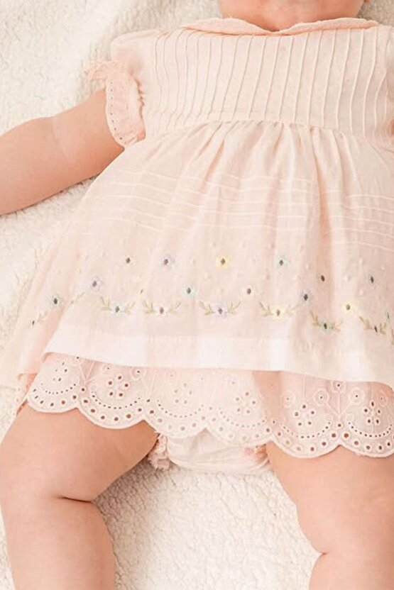 Kız Bebek Kız Çocuk Doğum Günü Parti Düğün Elbise Kısa Kol Dantelli Astarlı Romper