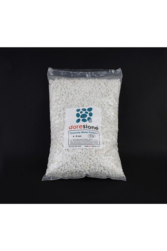 Tamburlanmış Beyaz Dolomit Taşı-5 Kg 4-8 Mm Beyaz Doğal Taş