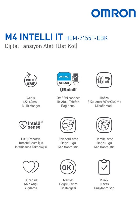 M4 Intelli It, 2 Kullanıcılı, Akıllı Telefonlar Ile Uyumlu Üst Koldan Ölçer Tansiyon Aleti