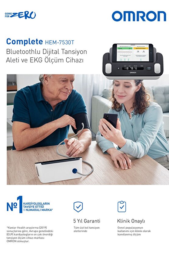 Complete Akıllı Tansiyon Aleti EKG Bir Arada Evde Hipertansiyon Takip ve Taraması HEM-7530T-E