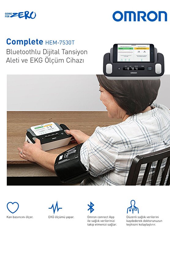 Complete Akıllı Tansiyon Aleti EKG Bir Arada Evde Hipertansiyon Takip ve Taraması HEM-7530T-E