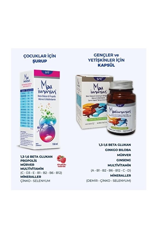 Max immun Multivitamin Şurup 150 ml + Multivitamin Takviye Edici Gıda 40 Kapsül