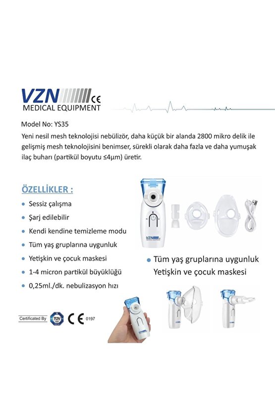 ŞARJ EDİLEBİLİR sessiz nebülizatör