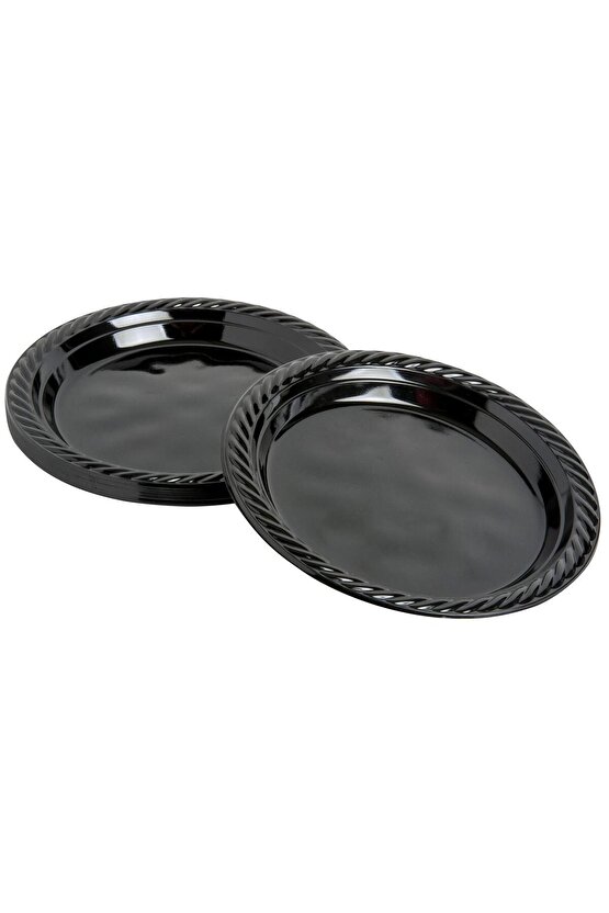 Kullan At Renkli Siyah Parti Davet Plastik Tabak - 22 Cm. - 25 Adetlik 5 Paket