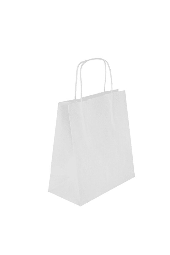 - Burgu Saplı Kraft Çanta - 32x41x12 Cm - Beyaz - 25 Adet