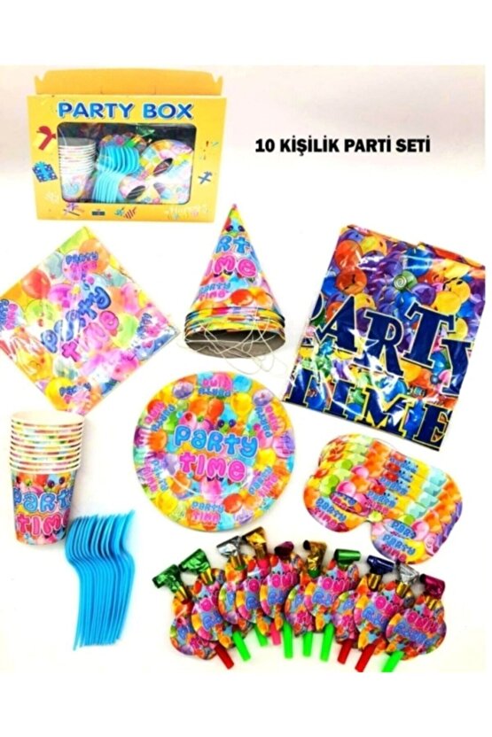 Sarı Parti Box Kutlama Seti  Çoçuklar Için 10 Kişilik 1 Paket