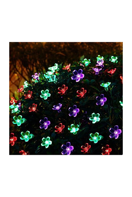 Güneş Enerjili, 20 Watt, RGB, 5 Metre 7 Modlu Işık Zinciri, Güneş Enerjili 5 Metre Çiçek Bahçesi