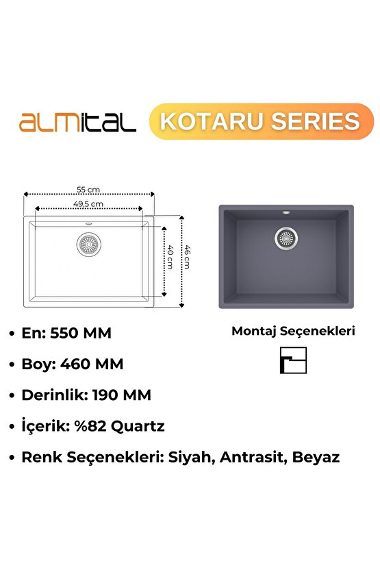 Granit Evye KOTARU Series Anthracite 55x46 (ANTRASİT)